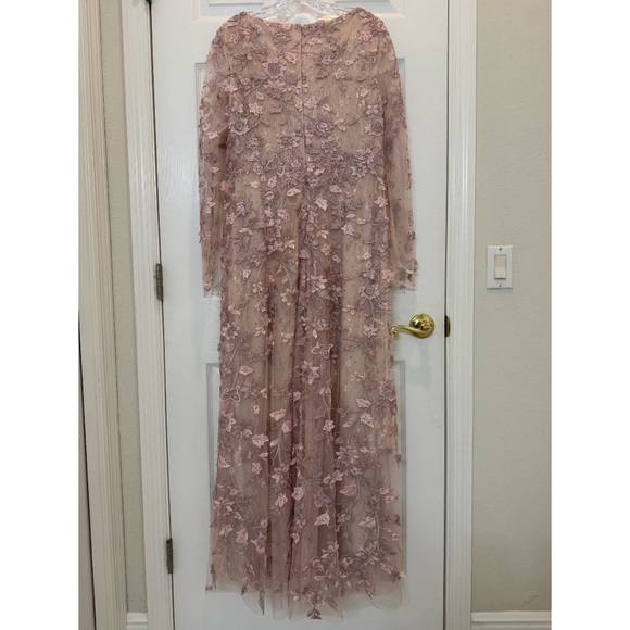 NWT Mac Duggal 70224 Pink Floral Applique Long Sleeve Illusion Gown Size 10 - Picture 9 of 10